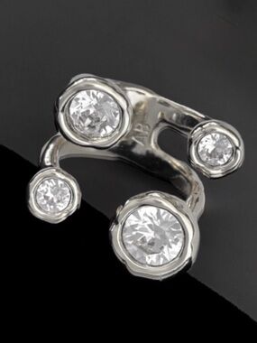 NEW Alexis Bittar Asterales Open Ring Size 7 Silver Clear CZ Adjustable JN28